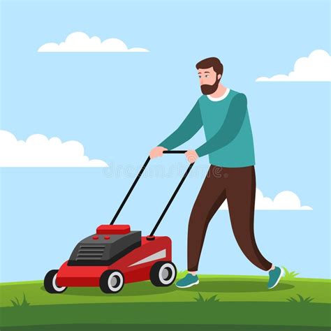 Hand Drawn Lawn Mowing Illustration Vector Illustration Stock Vector