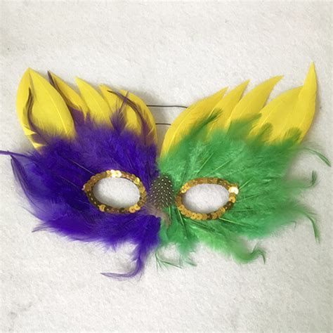 Purple Green And Gold Mardi Gras Feather Masquerade Masks