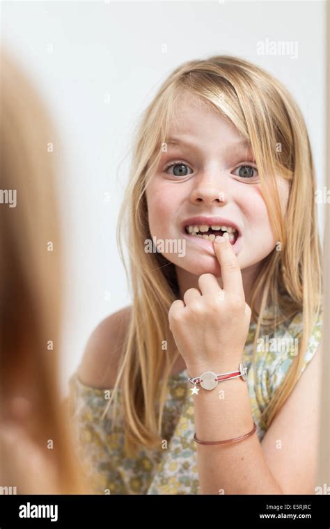 7 Years Old Girl With Milk Teeth Stock Photo Alamy