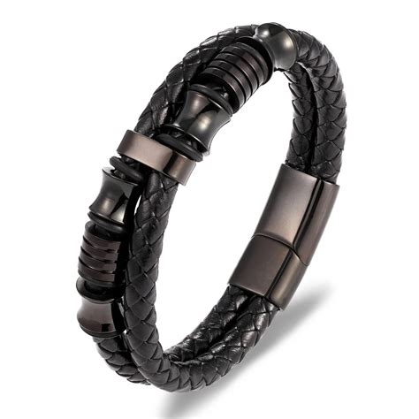 Luxury Black Leather Bracelet Accessorich