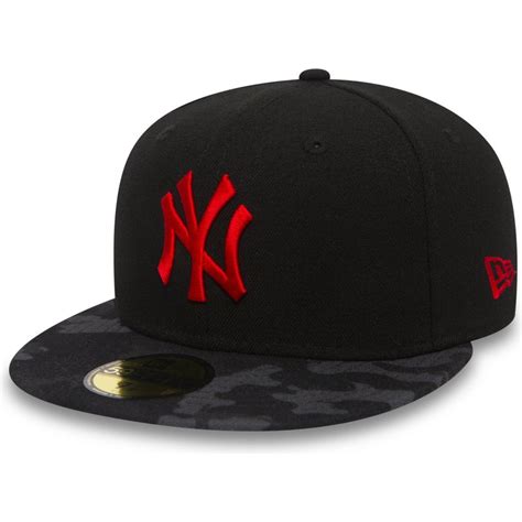 New era new york yankees hat, cap 9twenty strapback black. New Era Flat Brim Red Logo 59FIFTY Contrast Camo New York Yankees MLB Black Fitted Cap ...
