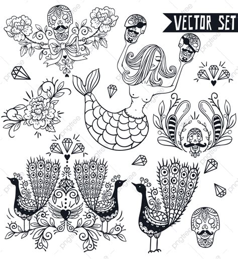 Hand Drawn Set Vector Design Images Vector Set Of Hand Drawn Vintage