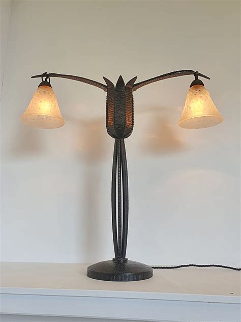 Marcel Vasseur And Muller Frères Wrought Iron Art Deco Table Lamp France C1930 Jones