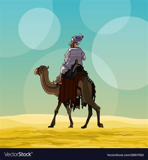 Cartoon Man Riding A Camel In The Desert Vector Image