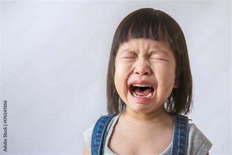 Portrait Of Little Asian Crying Girl Little Rolling Tears Weeping