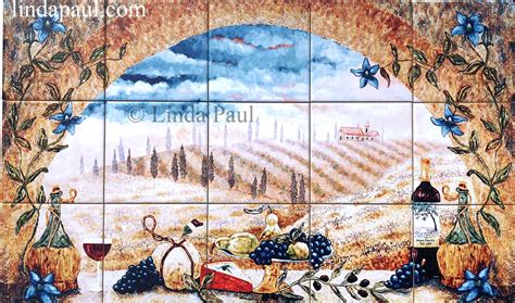 Kitchen backsplash tile mural on 6 ceramic tiles. Italian tile murals - Tuscan Backsplash tiles