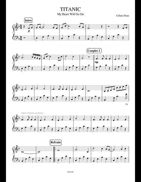 Sheet music for some of my piano cover you can grab here: Easy Partition Piano Titanic - My Heart Will Go on sheet ...