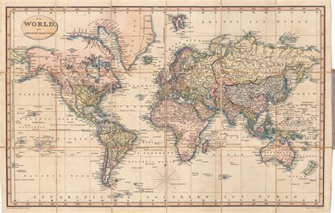 1822 The World On Mercators Projection Antique World Map World Map
