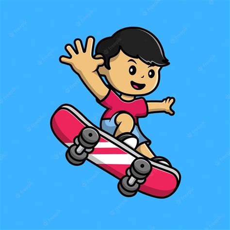 Premium Vector Cute Boy Playing Skateboard Cartoon Vector Icon