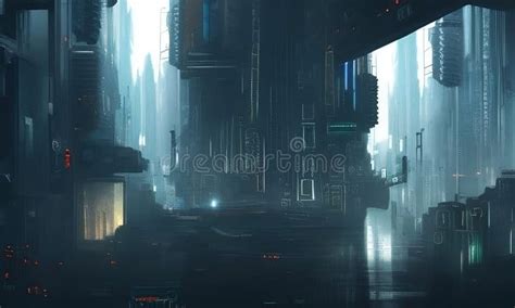 Dark Cyberpunk Cityscape Abstract And Futuristic Background