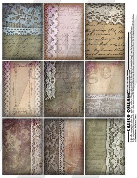 Vintage Lace Digital Collage Sheet 25x35 Atc Size Printables Etsy