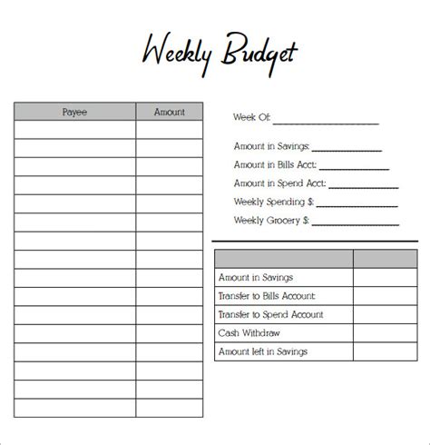 8 Weekly Budget Samples Pdf Word Sample Templates