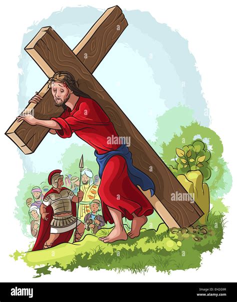 Via Crucis Gesù Cristo Che Porta Croce Cartoon Cristiana
