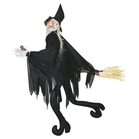Animated Flying Kicking Wicked Witch On Broom Hanging Halloween Prop