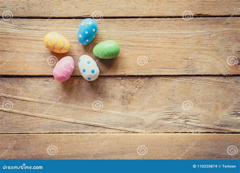 Colorful Easter Egg On Wood Background With Space Stock Photo Image