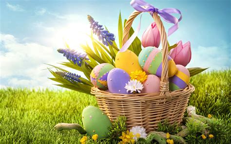 Download Wallpapers Easter Easter Basket Easter Eggs Spring For