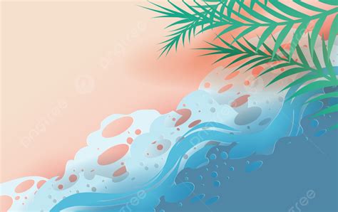 Background Ilustrasi Pemandangan Atas Daun Tropis Dan Ombak Laut Di Pantai Kerajinanvektor