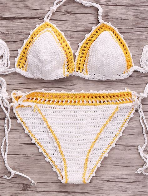 4 Off 2021 Crocheted String Bikini Set In White Zaful