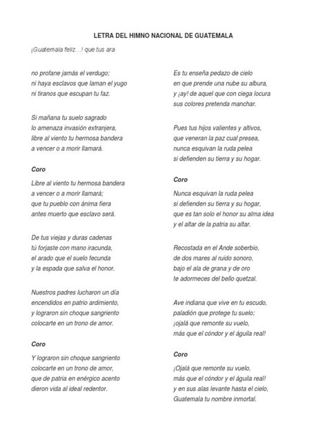 Letra Del Himno Nacional De Guatemala Pdf