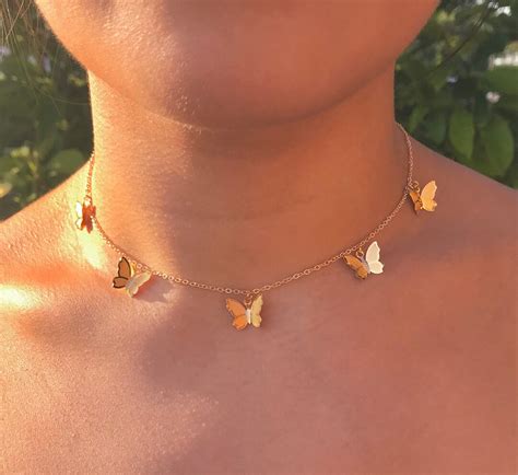 butterfly necklace gold plated dainty chain homemade etsy uk