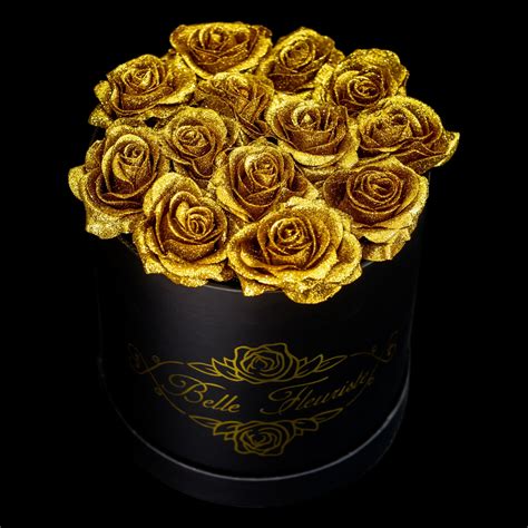 Belle Fleuriste Gold Glitter Roses Black Box Bellefleuristeuk