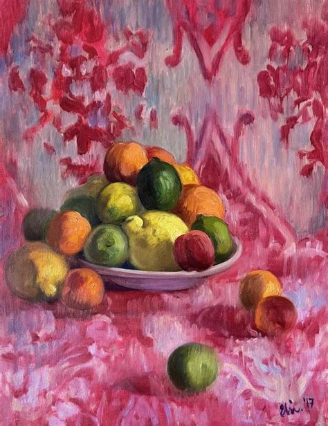 Still Life With Fruits Painting By Elina Arbidane Colorful Oil