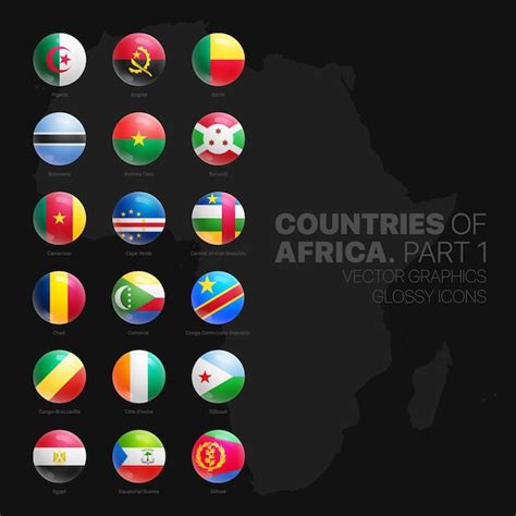 Premium Vector African Countries Flags Glossy Round Icons Set