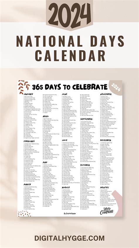 National Day Calendar 2024 Printable By Month Monthly Bella Carroll