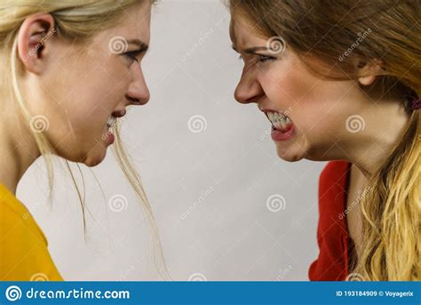Angry Fury Girls Screaming At Each Other Stock Image Image Of