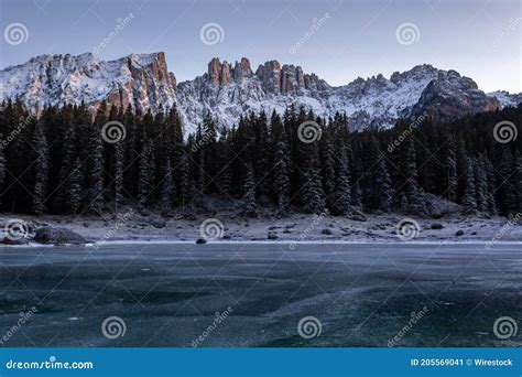 Beautiful Scenery Of The Lake Carezza With Mount Latemar Bolzano