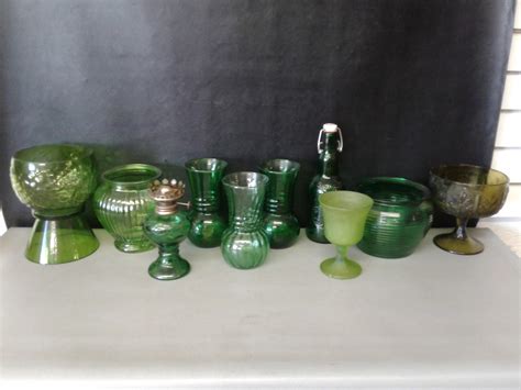 lot detail assortment of green glass