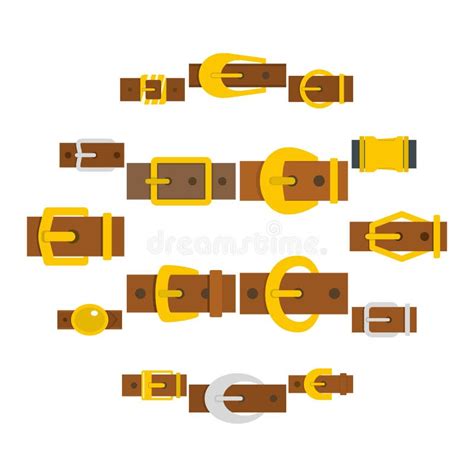 Belt Buckles Icons Set In Flat Style Stock Vector Illustration Of