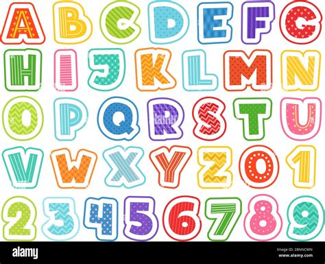 Cartoon Alphabet Cute Colored Letters Numbers Signs And Symbols For