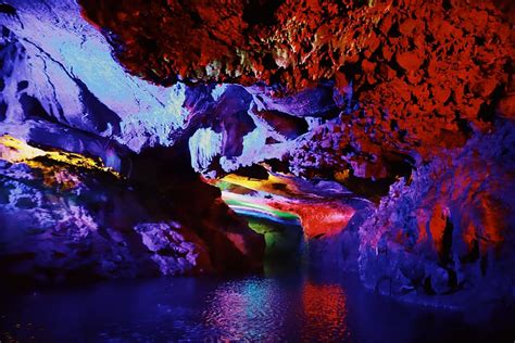 Hd Wallpaper Multicolored Rock Formation Cave Underground Neon