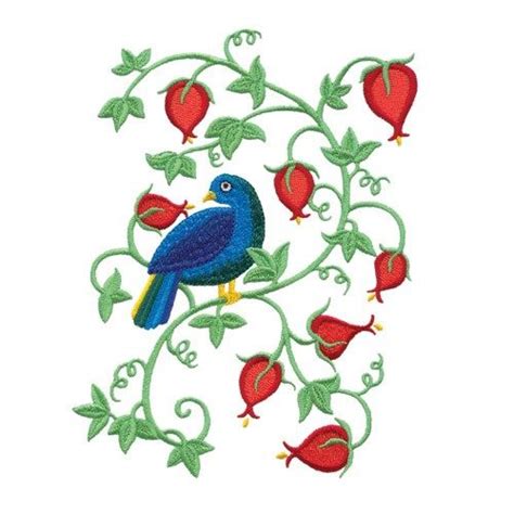 Bird And Vine Embroidery Design Jacobean Embroidery