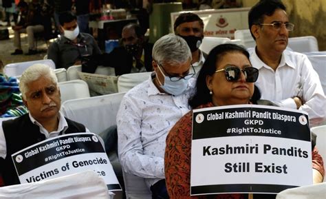 new delhi members of global kashmir pandit diaspora gkpd hold a protest demanding justice