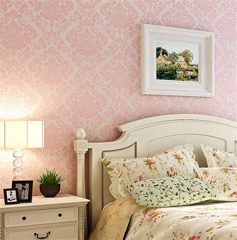 Luxury Victorian Vintage Light Pink Damask Nonwoven Wallpaper Bedroom