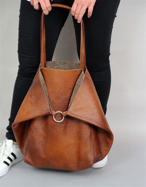 Brown Large Leather Sac à Bandoulière Tote Brun Slouchy Sac Etsy