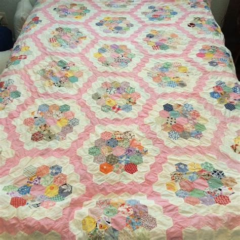 Vintage Quilt Top 1920 To 1930s Grandmothers Flower Garden Vintage