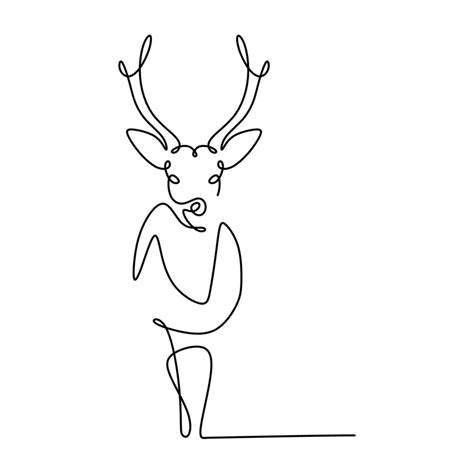 One Line Drawing Of Deer A Winter Animal Reindeer Isolated On White