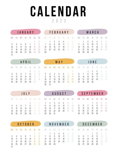 Calendario 2022 Aesthetic