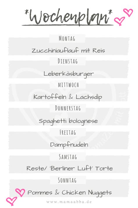 Notieren sie alle gerichte, die sie und ihre familie ge. Wochenplan Vorlage Kochen : Nudeln mit Brokkoli in ...