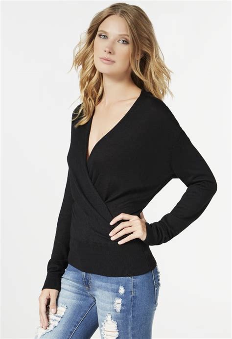 Surplice Front Sweater In Black Get Great Deals At Justfab