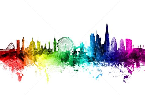 London Skyline Rainbow Wall Mural And Photo Wallpaper Photowall