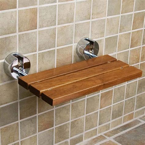 Clevr 20" Teak Modern Folding Shower Seat Bench Dark Wood Medical Wall