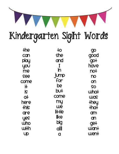 Kindergarten Sight Word List Classroom Pinterest