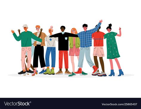 Group People Hugging Male And Female Friends Vector Image