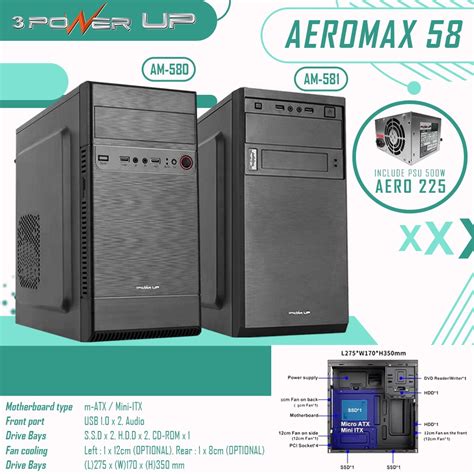 Jual Computer Case 3 Power Up Micro Atx Aeromax Am 580 Include Psu 500w