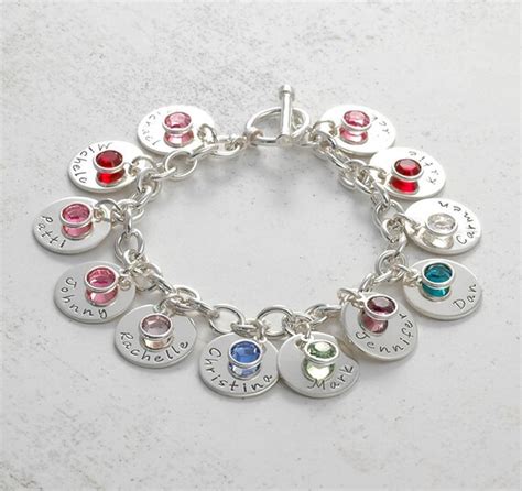 Personalized Name Charm Bracelet With 10 Discs And Birthstones