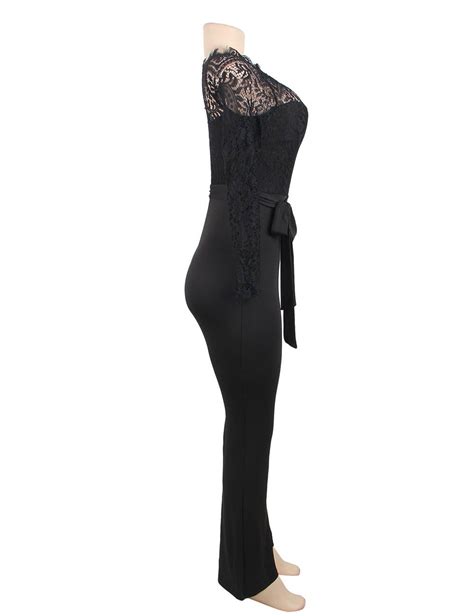 black falling shoulder lace stitching fashion jumpsuit ohyeahlady
